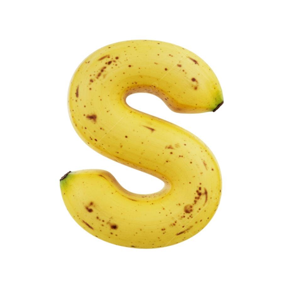 Letra S amarela de banana para alfabeto e design PNG com fundo transparente