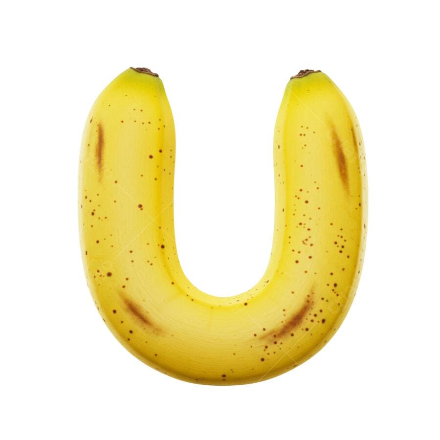 Elemento gráfico letra U de banana amarela PNG com fundo transparente