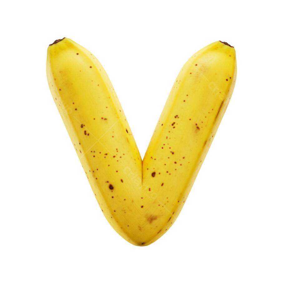 Letra V de banana amarela madura para design criativo PNG com fundo transparente