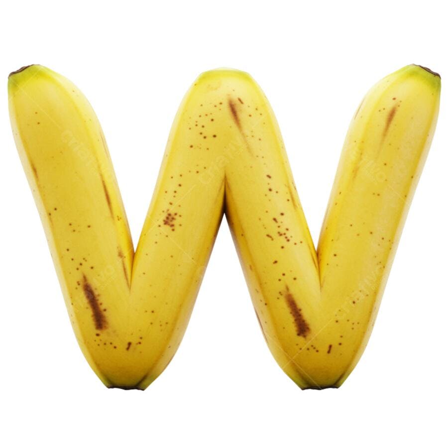 Elemento Gráfico Letra W de Banana Amarela PNG com fundo transparente