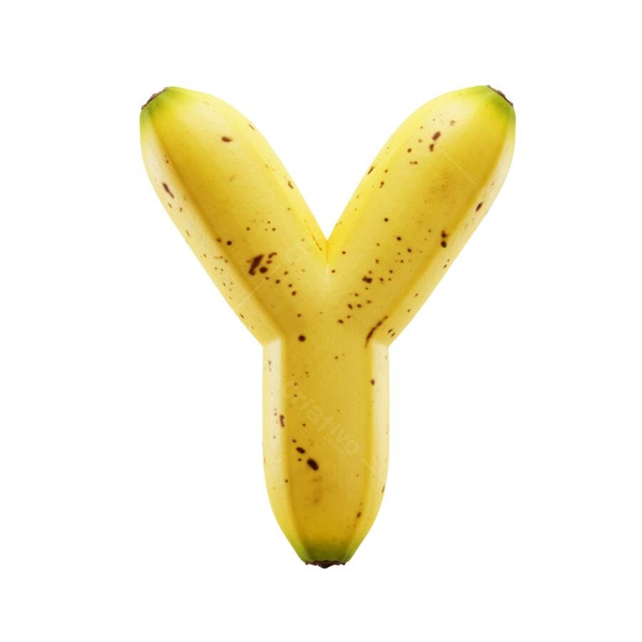 Elemento Gráfico Letra Y de Banana Amarela com Pintas PNG com fundo transparente