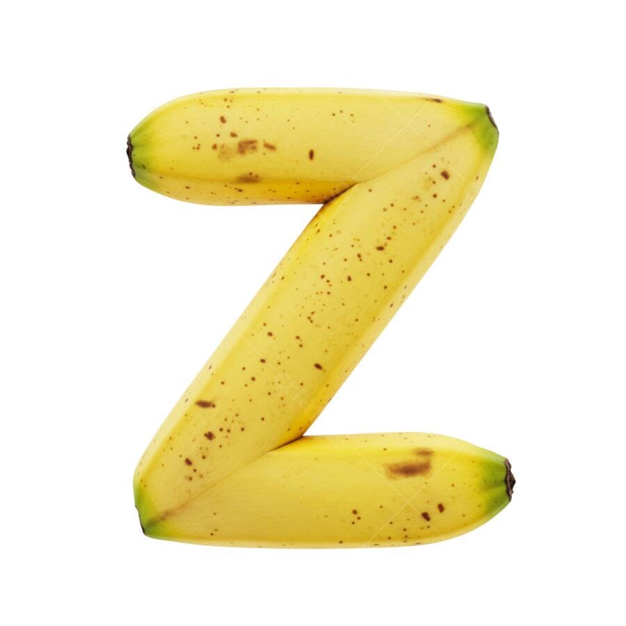 Letra do Alfabeto Z formada por bananas amarelas PNG com fundo transparente