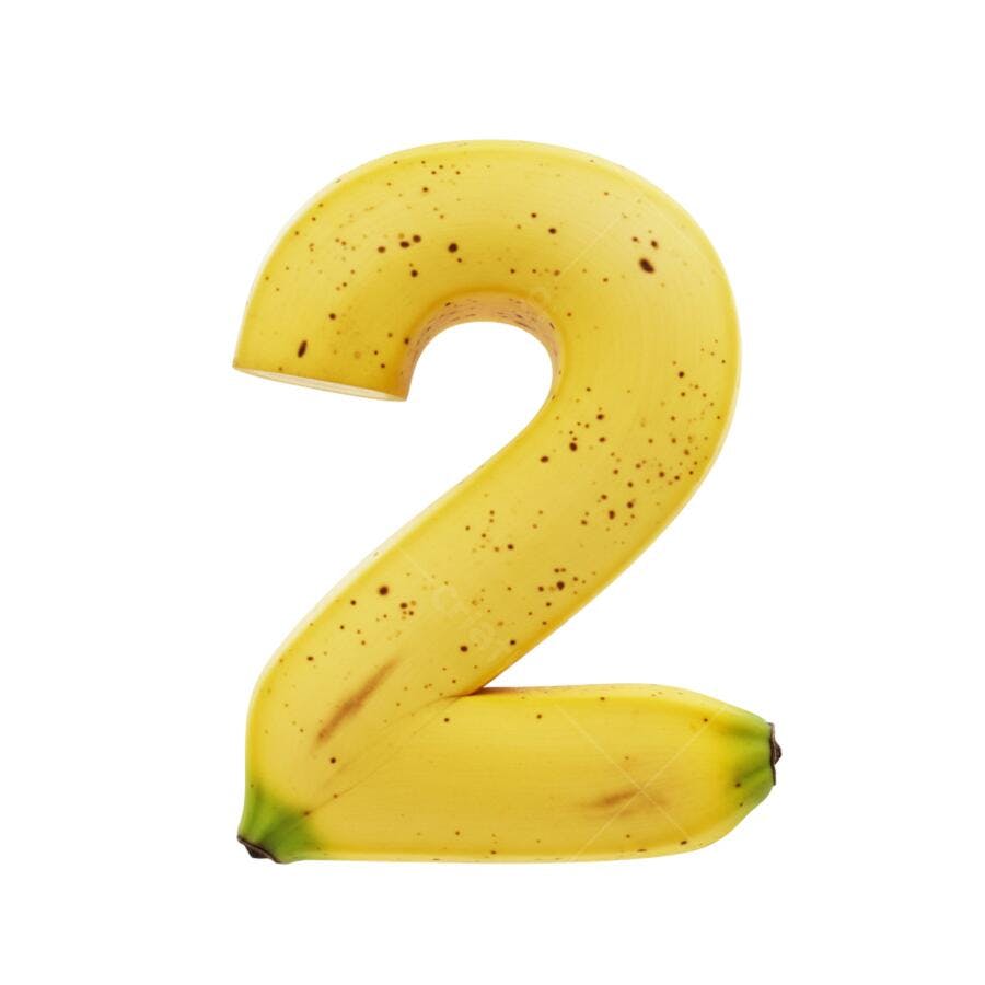 Ilustração Número 2 de Banana Amarela com Manchas PNG com fundo transparente