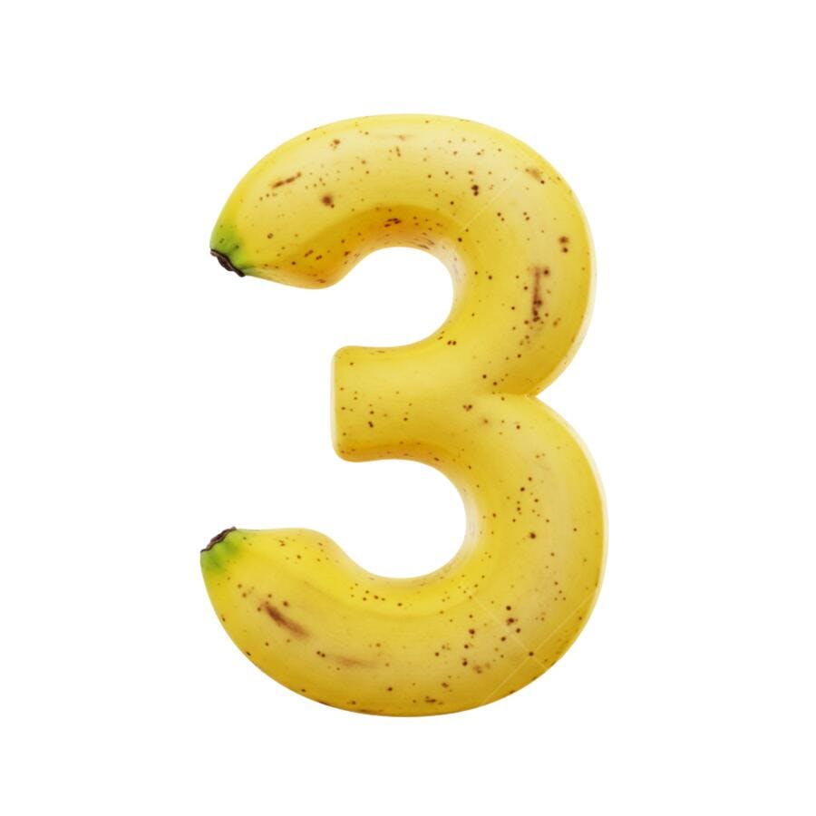 Número 3 de Banana Amarela com Manchas Marrons PNG com fundo transparente