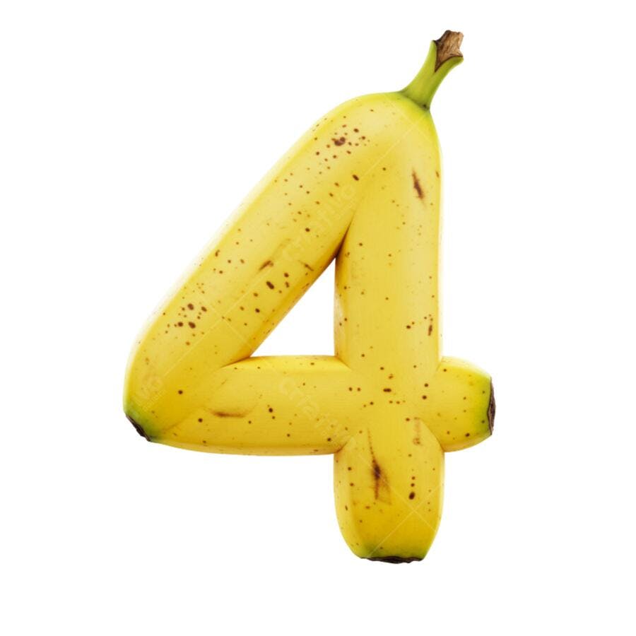 Número 4 de banana amarela com manchas marrons PNG com fundo transparente