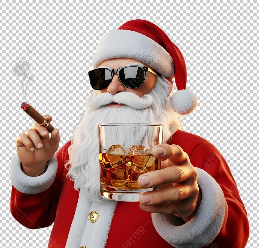 Personagem Papai Noel Descolado Óculos Escuros Charuto Uísque Natal PNG com fundo transparente