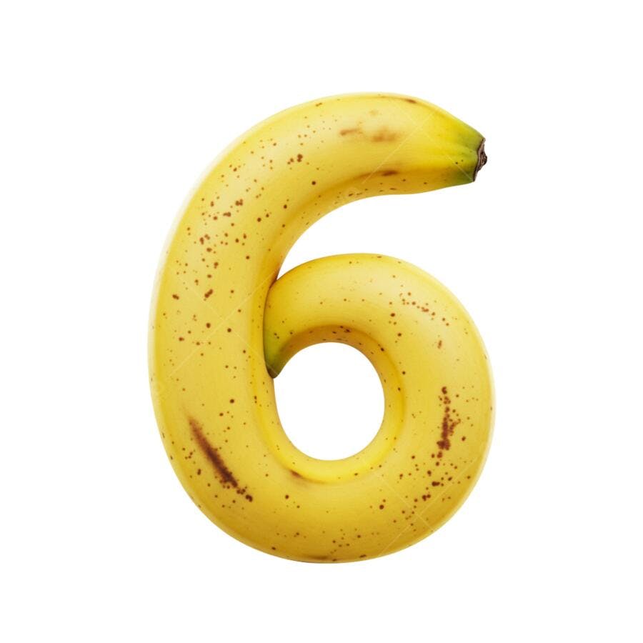 Número 6 decorativo de banana amarela PNG com fundo transparente