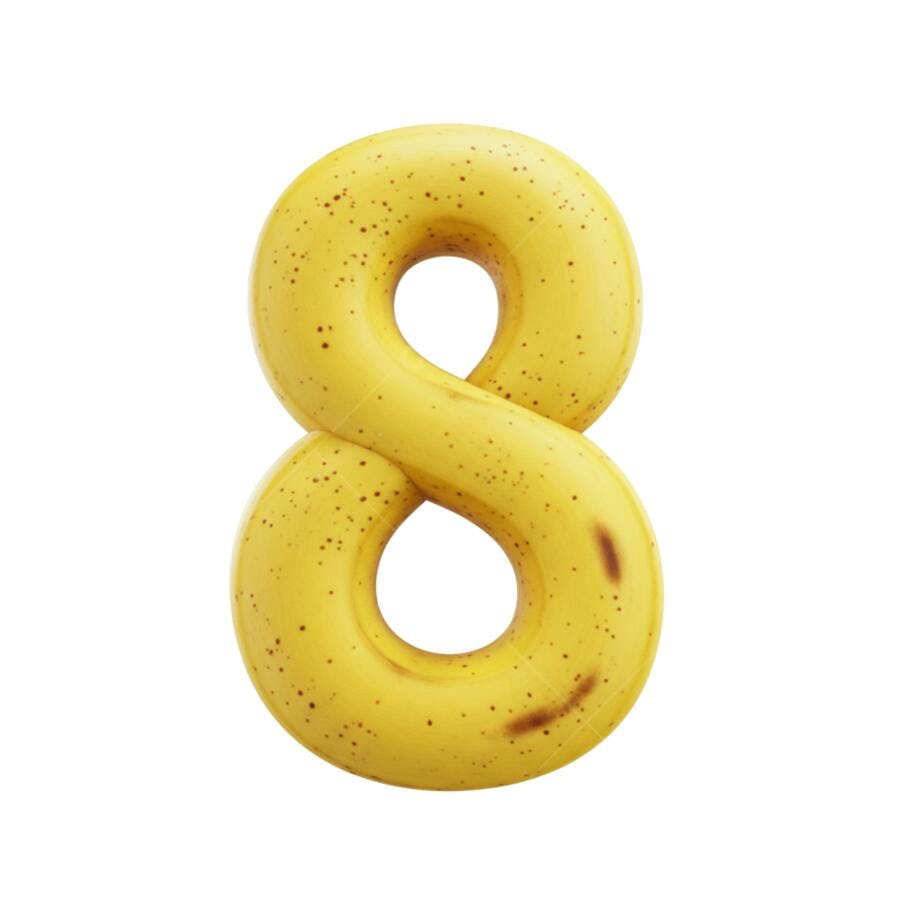 Número 8 Amarelo Estilo Banana para Aniversário 8 Anos PNG com fundo transparente