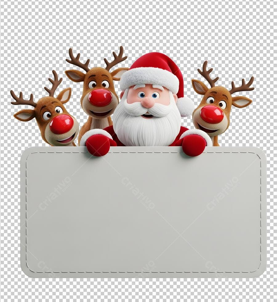 Template Natal Papai Noel e Quatro Renas com Placa em Branco PNG com fundo transparente