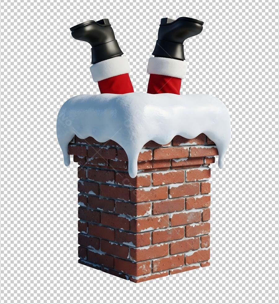 Icone Natalino Papai Noel Preso Chaminé com Neve PNG com fundo transparente