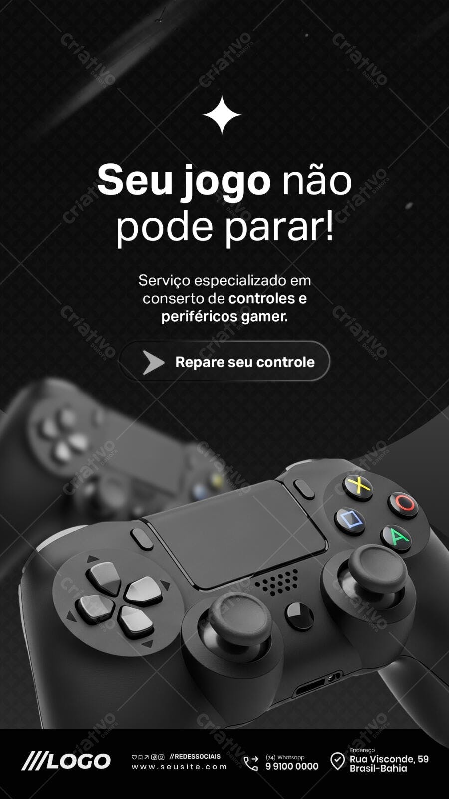 Flyer Conserto Controles Gamer Periféricos PSD Editável
