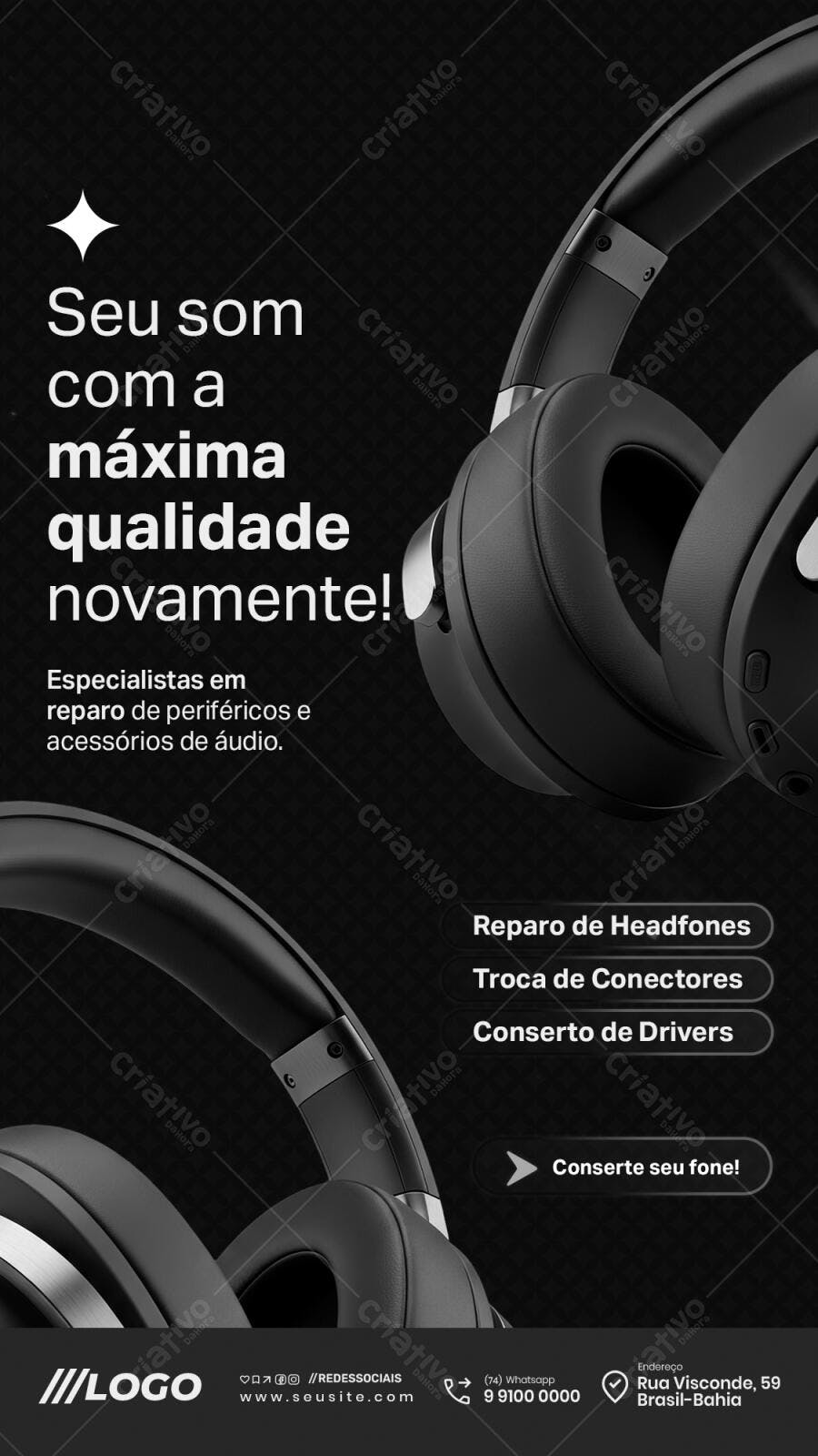 Flyer de Serviço de Reparo de Fones de Ouvido PSD Editável