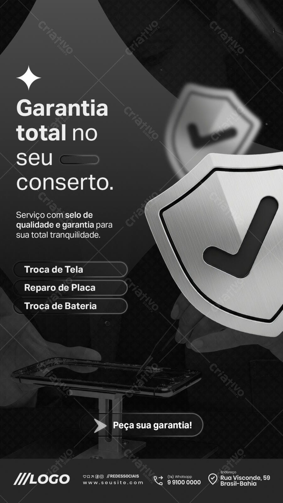 Flyer Serviço de Conserto e Garantia de Celular PSD Editável