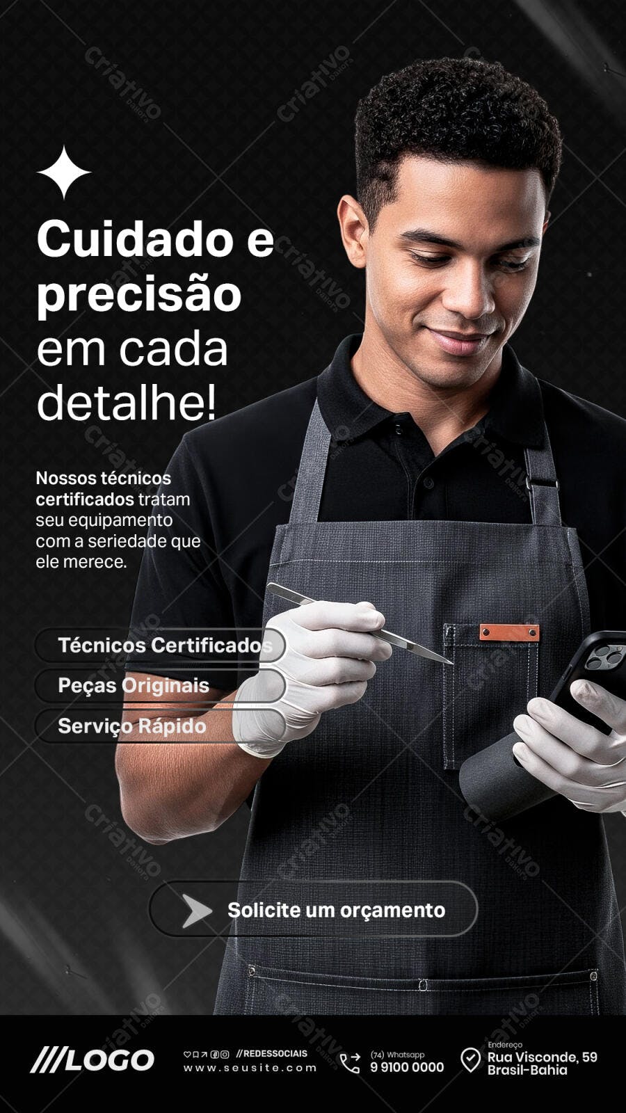 Flyer Reparo de Celular Cuidado e Precisão PSD Editável