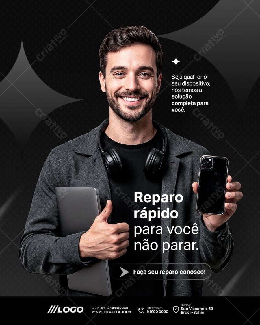Flyer Digital Reparo de Celular e Notebook PSD Editável