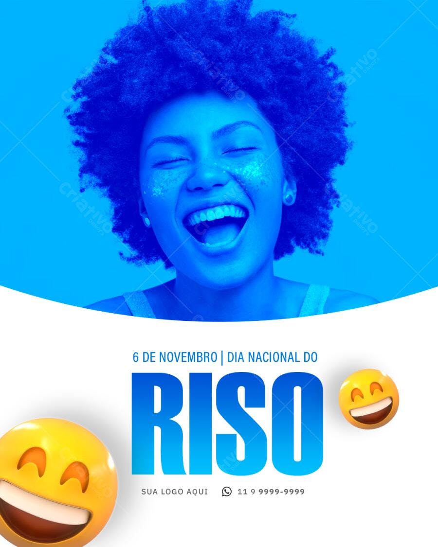 Flyer Dia Nacional do Riso Mulher Negra Sorrindo PSD Editável