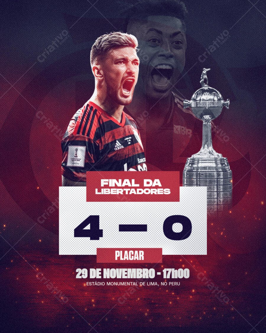 Flyer Futebol Final Libertadores 4-0 Jogador Gritando PSD Editável