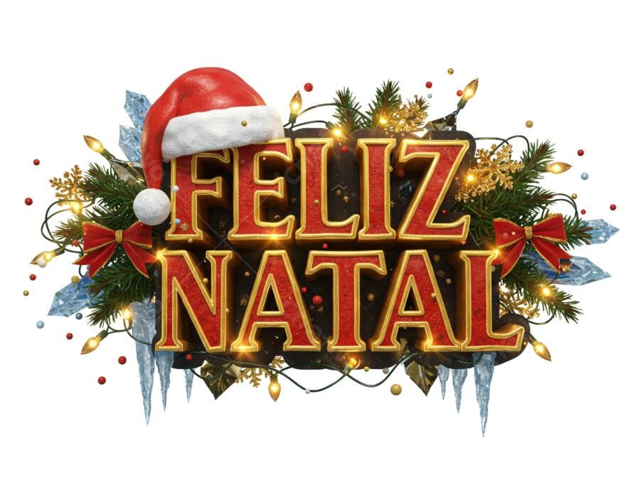 Título Festivo Feliz Natal 25 de Dezembro Letras 3D Douradas Vermelhas PNG com fundo transparente