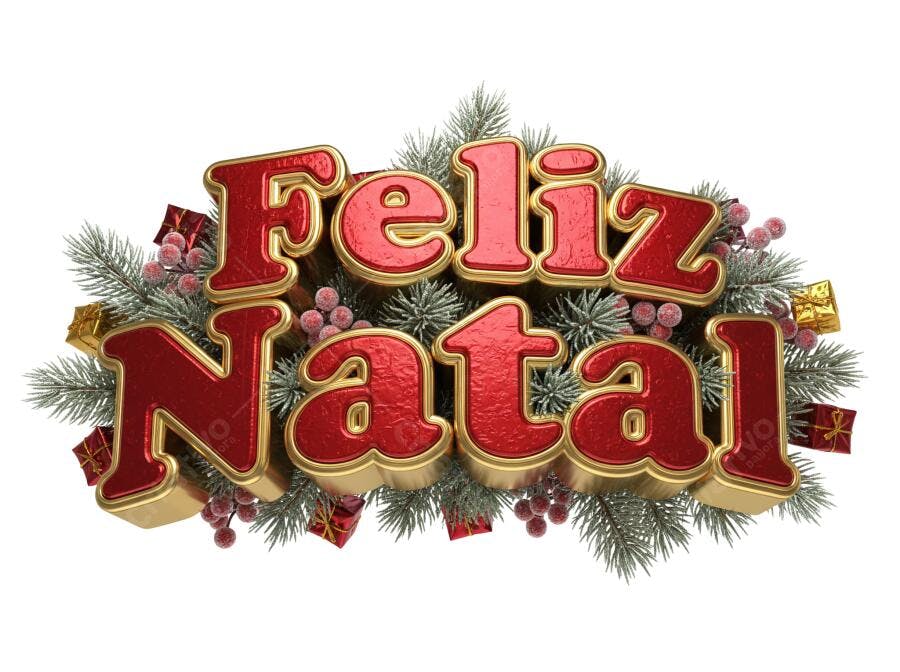 Título 3D Feliz Natal 25 de Dezembro Vermelho Dourado PNG com fundo transparente