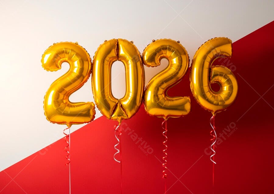 Balões dourados 2026 para celebração de Ano Novo ou evento futuro