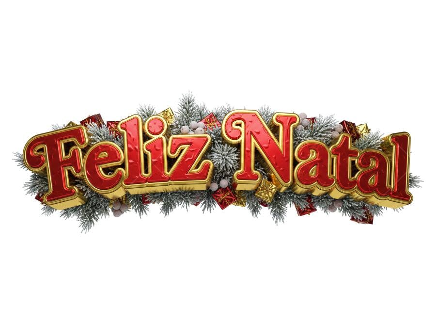 Título Decorativo Feliz Natal 25 de Dezembro vermelho dourado pinhas PNG com fundo transparente