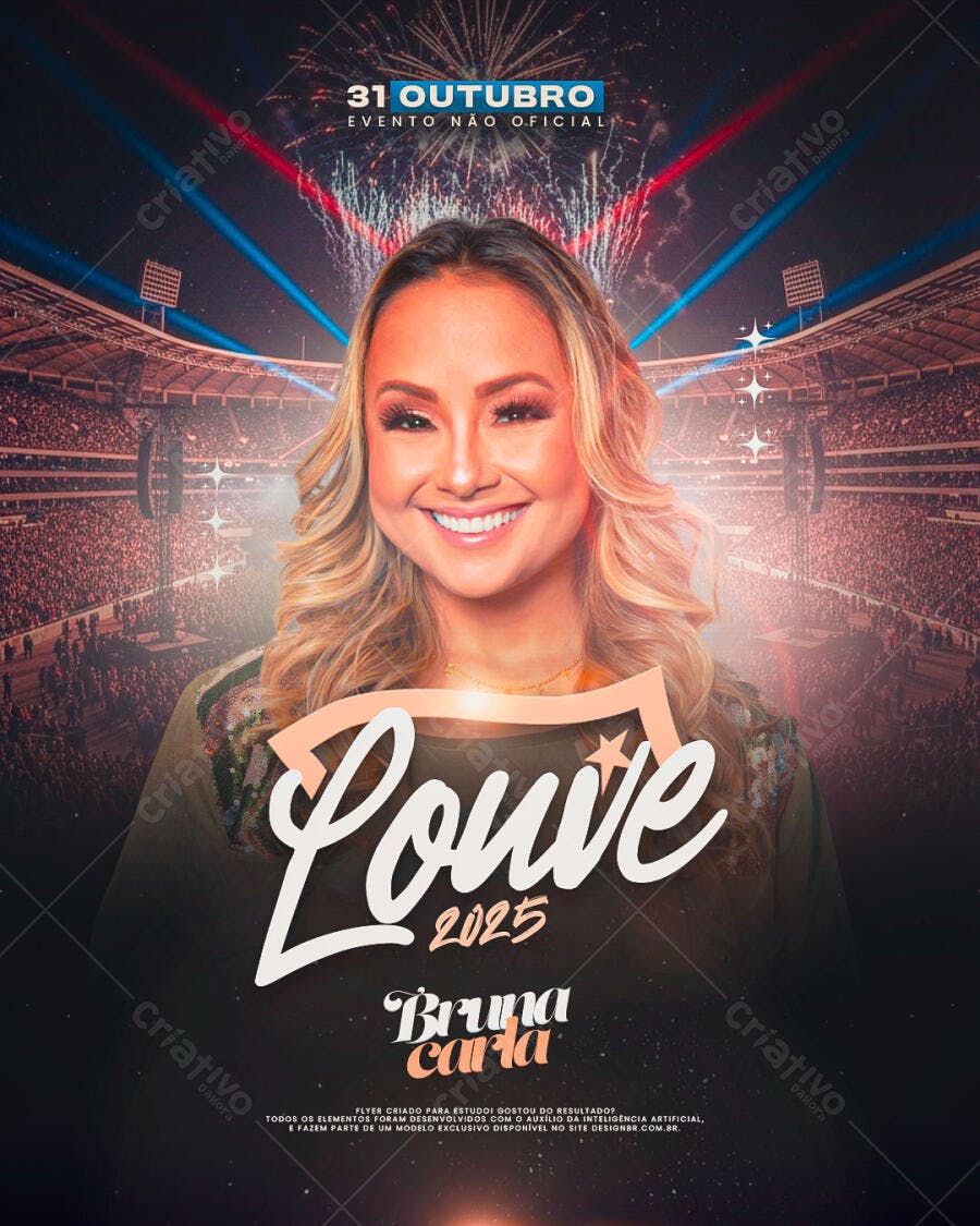 Flyer para Evento Gospel Bruna Carla Louve 2025 PSD Editável