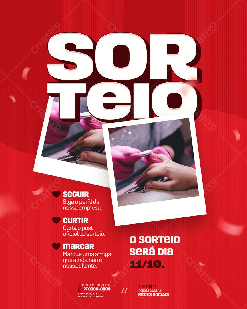 Flyer Sorteio Manicure e Tratamento de Unhas PSD Editável