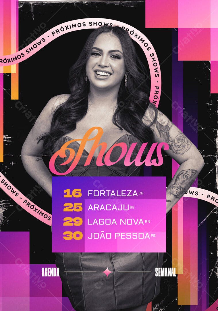 Flyer para Shows de Cantora com Agenda Semanal PSD Editável