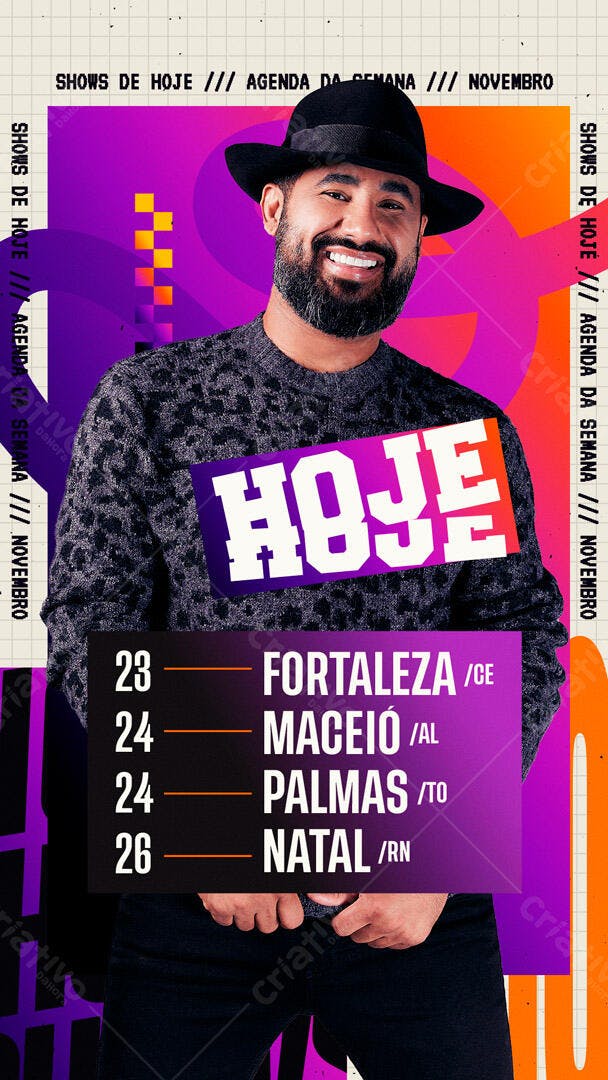 Flyer Agenda de Shows Homem com Chapéu e Barba PSD Editável
