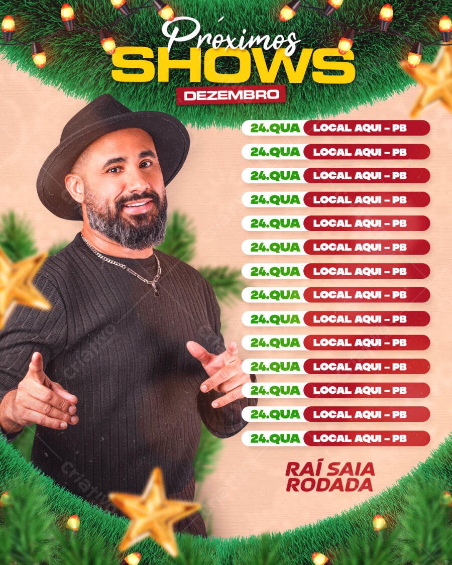 Flyer Shows Raí Saia Rodada Dezembro PSD Editável