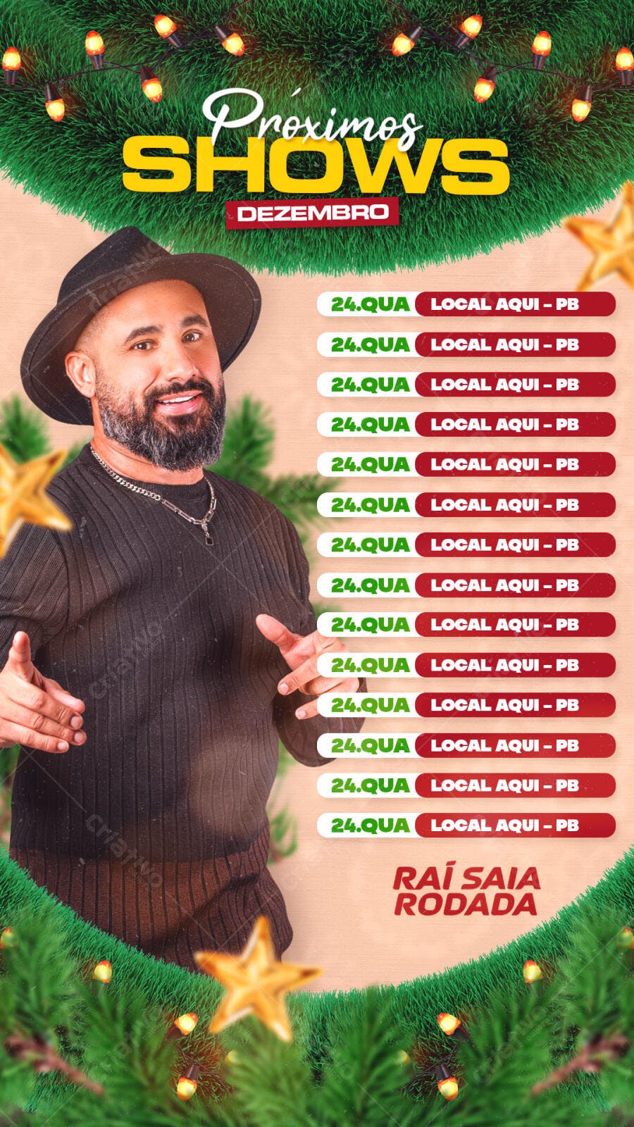Flyer Próximos Shows Dezembro Raí Saia Rodada PSD Editável
