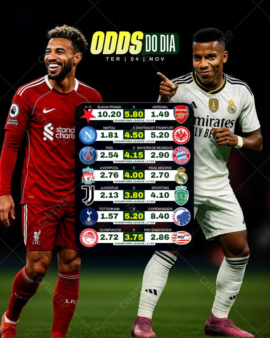 Flyer Apostas Esportivas Odds do Dia Champions League PSD Editável