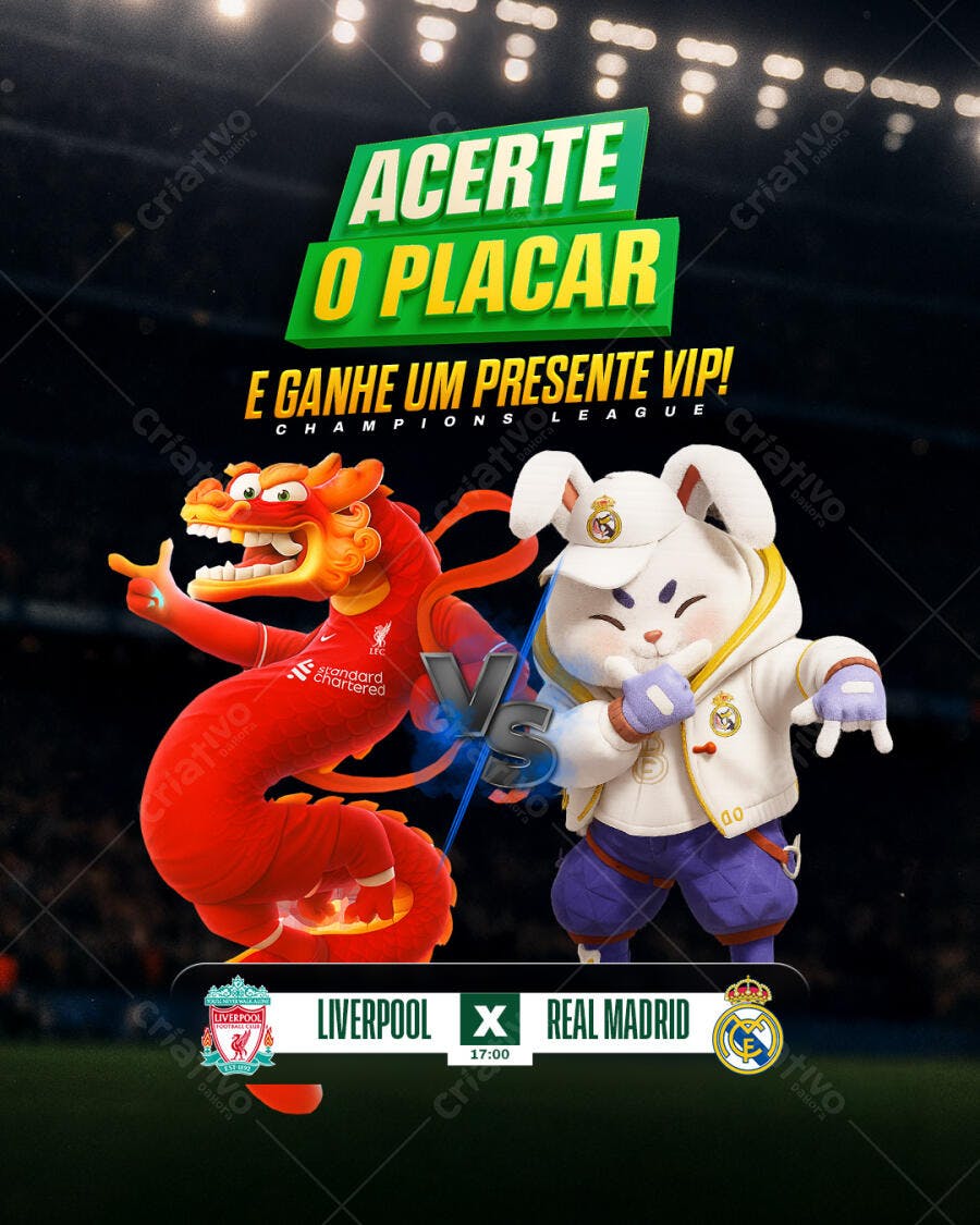 Flyer Acerte o Placar Champions League Liverpool Real Madrid PSD Editável