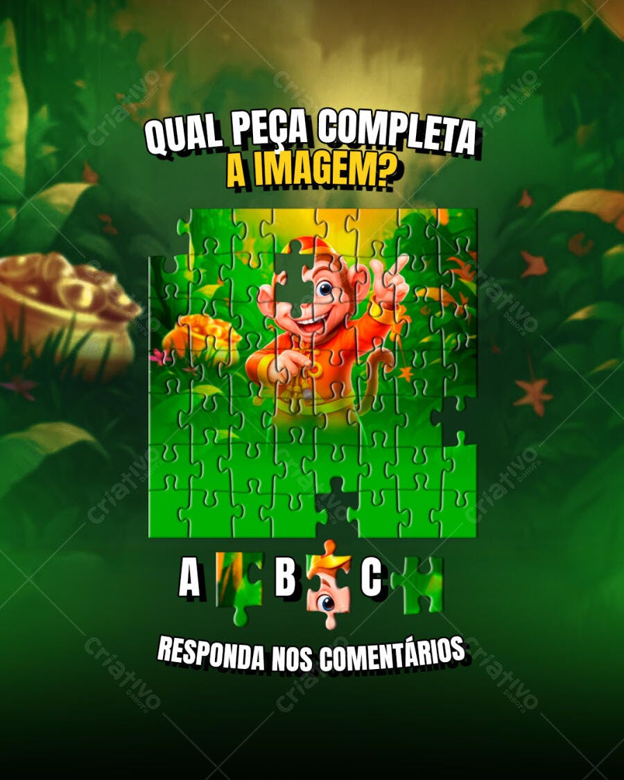 Post para Quiz de Mídias Sociais Macaco na Selva PSD Editável