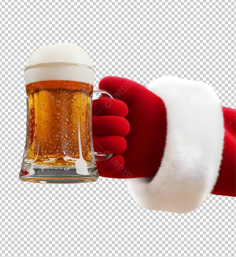 Imagem para Natal Papai Noel segurando Caneca Cerveja PNG com fundo transparente