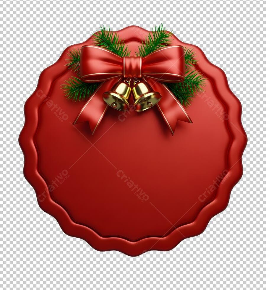 Selo Natalino Boas Festas com Laço Vermelho Sinos Dourados PNG com fundo transparente