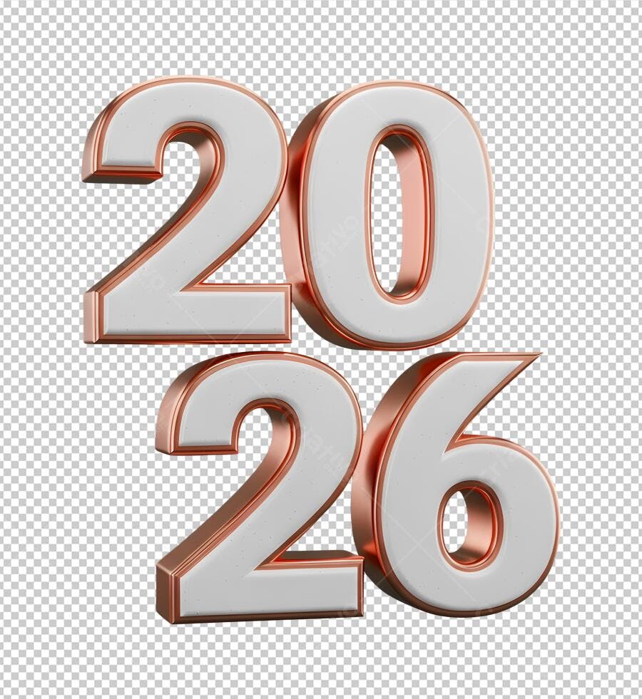 Elemento Gráfico Ano 2026 Moderno Branco e Rose Gold PNG com fundo transparente
