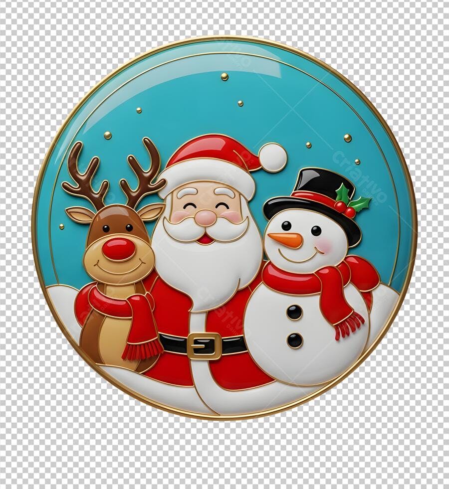 Selo de Natal Papai Noel Rena Boneco de Neve PNG com fundo transparente