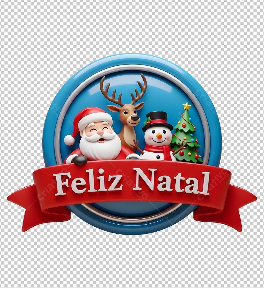 Selo Feliz Natal Papai Noel Rena Boneco de Neve Árvore Fundo Azul PNG com fundo transparente
