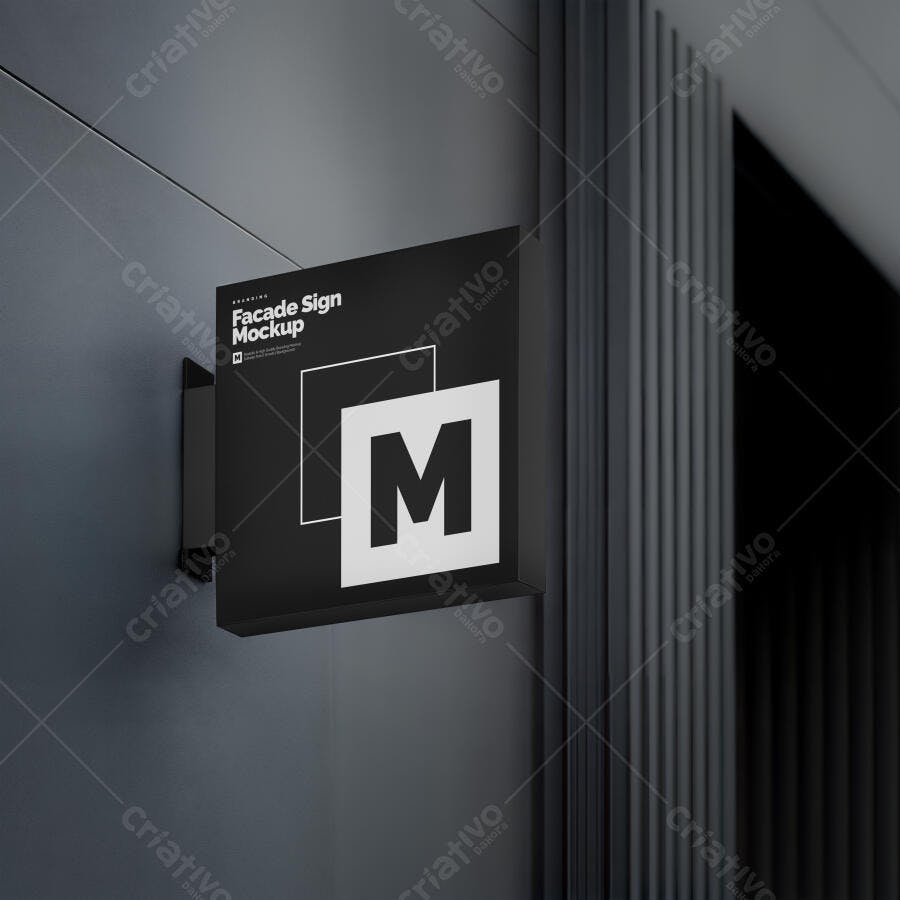 Mockup Realista Letreiro de Fachada Preto para Loja Minimalista