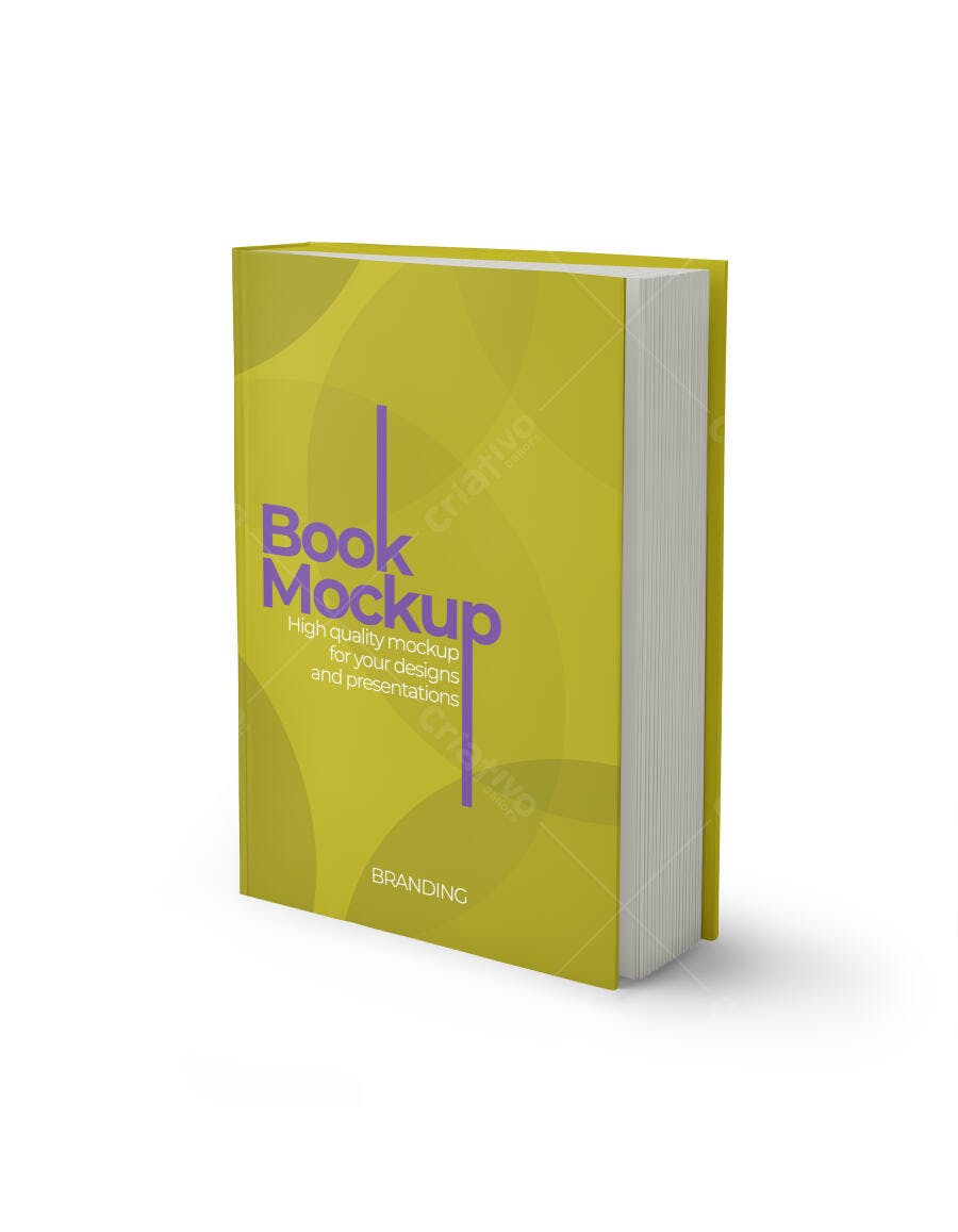 Mockup Realista de Livro Capa Dura Amarelo Limão em Perspectiva