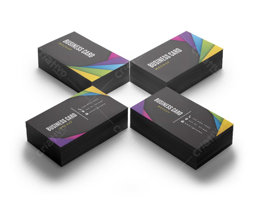 Mockup Realista de Cartões de Visita Empilhados Design Colorido Moderno