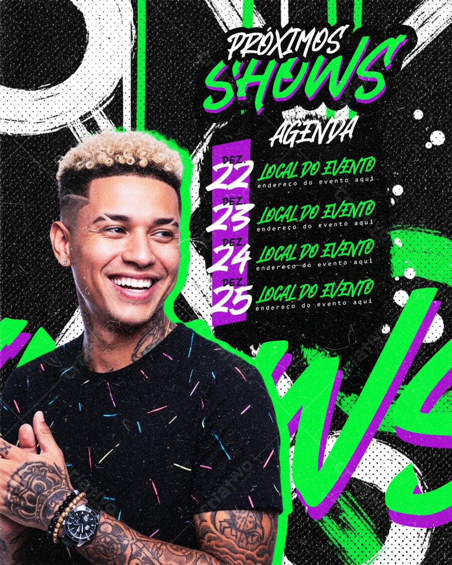 Flyer Próximos Shows Agenda Dezembro PSD Editável