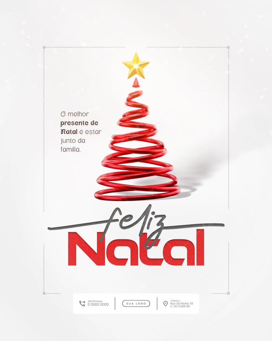 Flyer para Feliz Natal Mensagem Família Árvore Vermelha PSD Editável