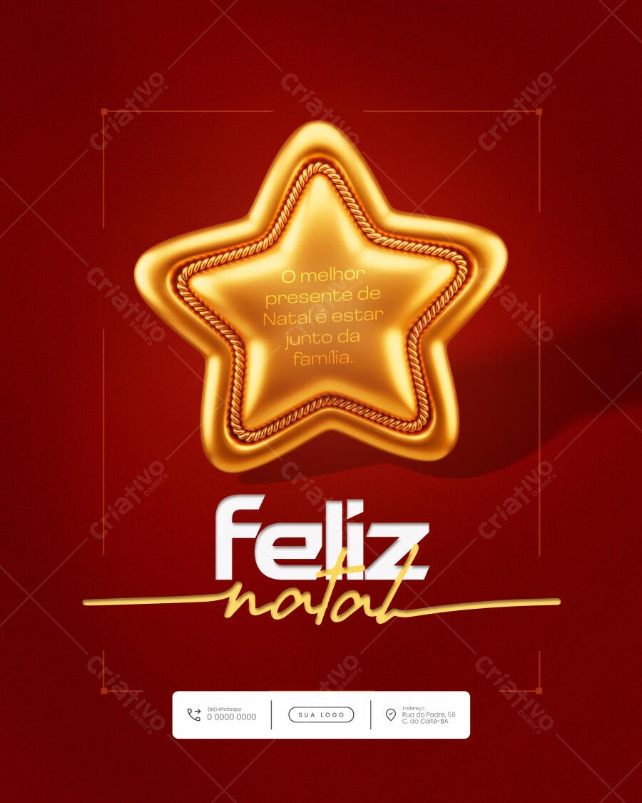 Post para Redes Sociais Natal Estrela Dourada PSD Editável