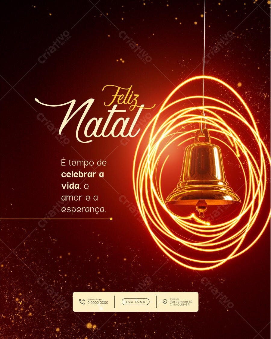 Flyer Natalino com Sino Dourado Fundo Vermelho PSD Editável