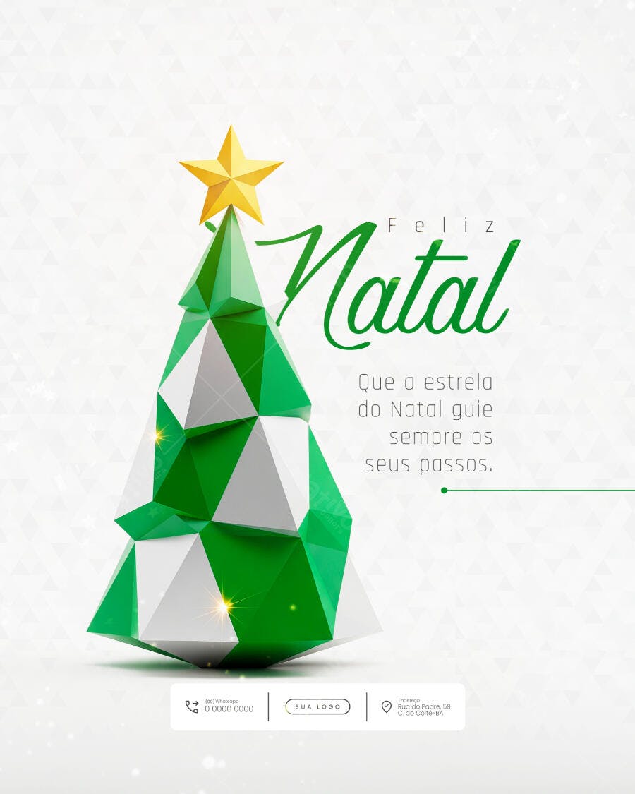 Flyer Feliz Natal Estrela do Natal Poligonal Verde PSD Editável