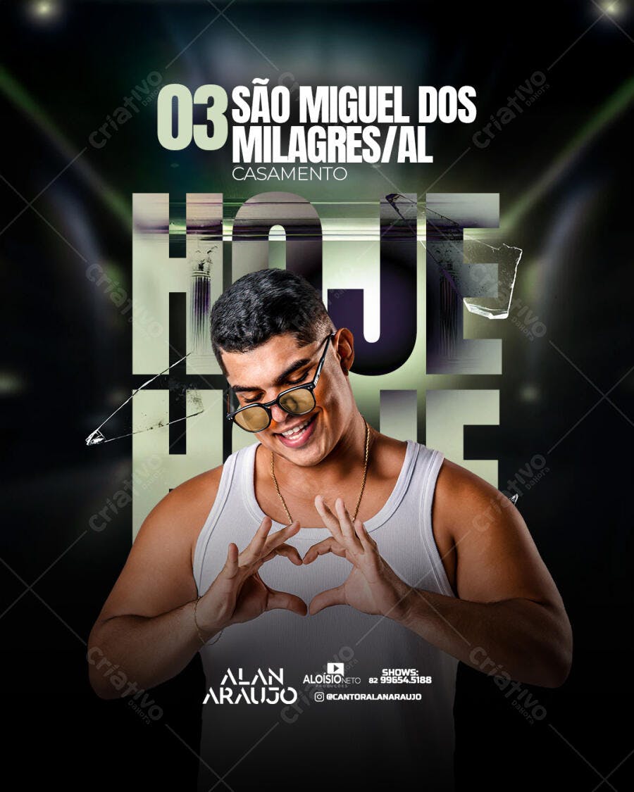 Flyer Show Casamento Alan Araujo São Miguel Milagres PSD Editável