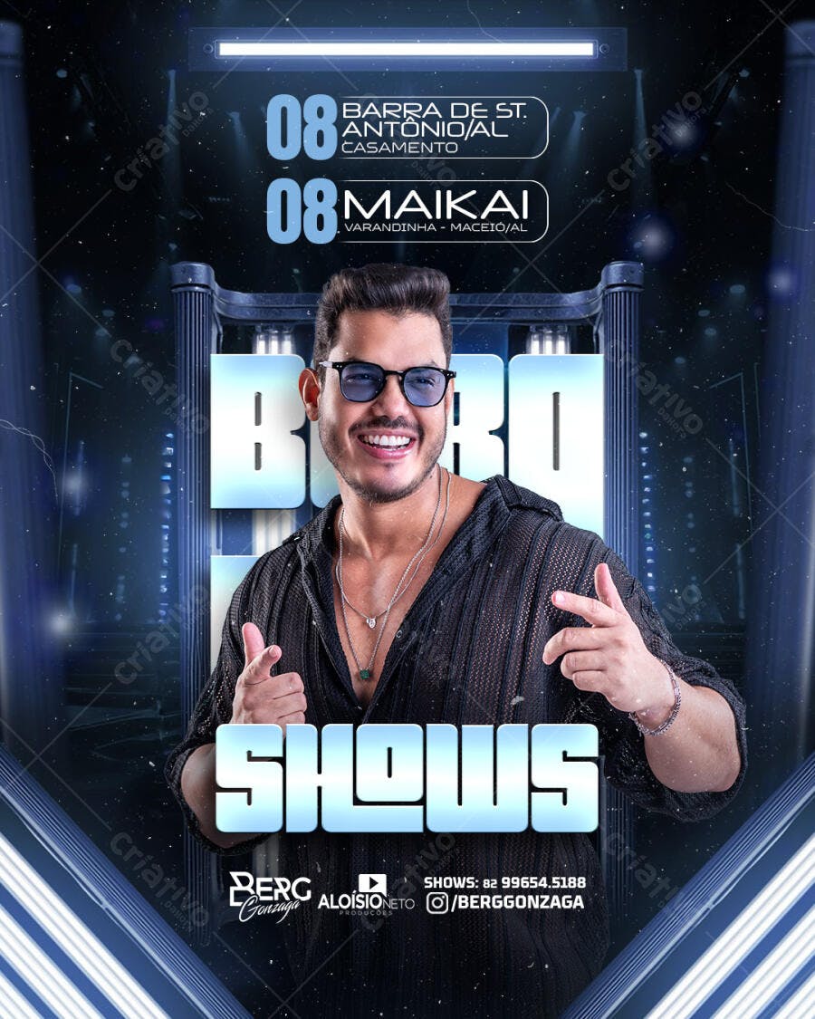 Flyer para Show de Música Berro Shows com Berg Gonzaga PSD Editável