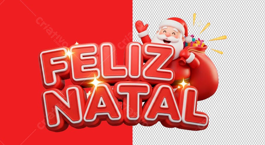 Recurso 3D Feliz Natal com Papai Noel PSD Editável